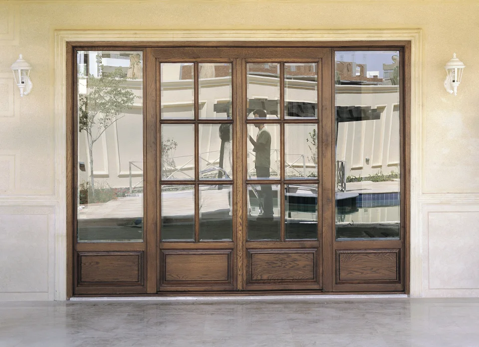 Glazed timber terrace doors with matching side panels