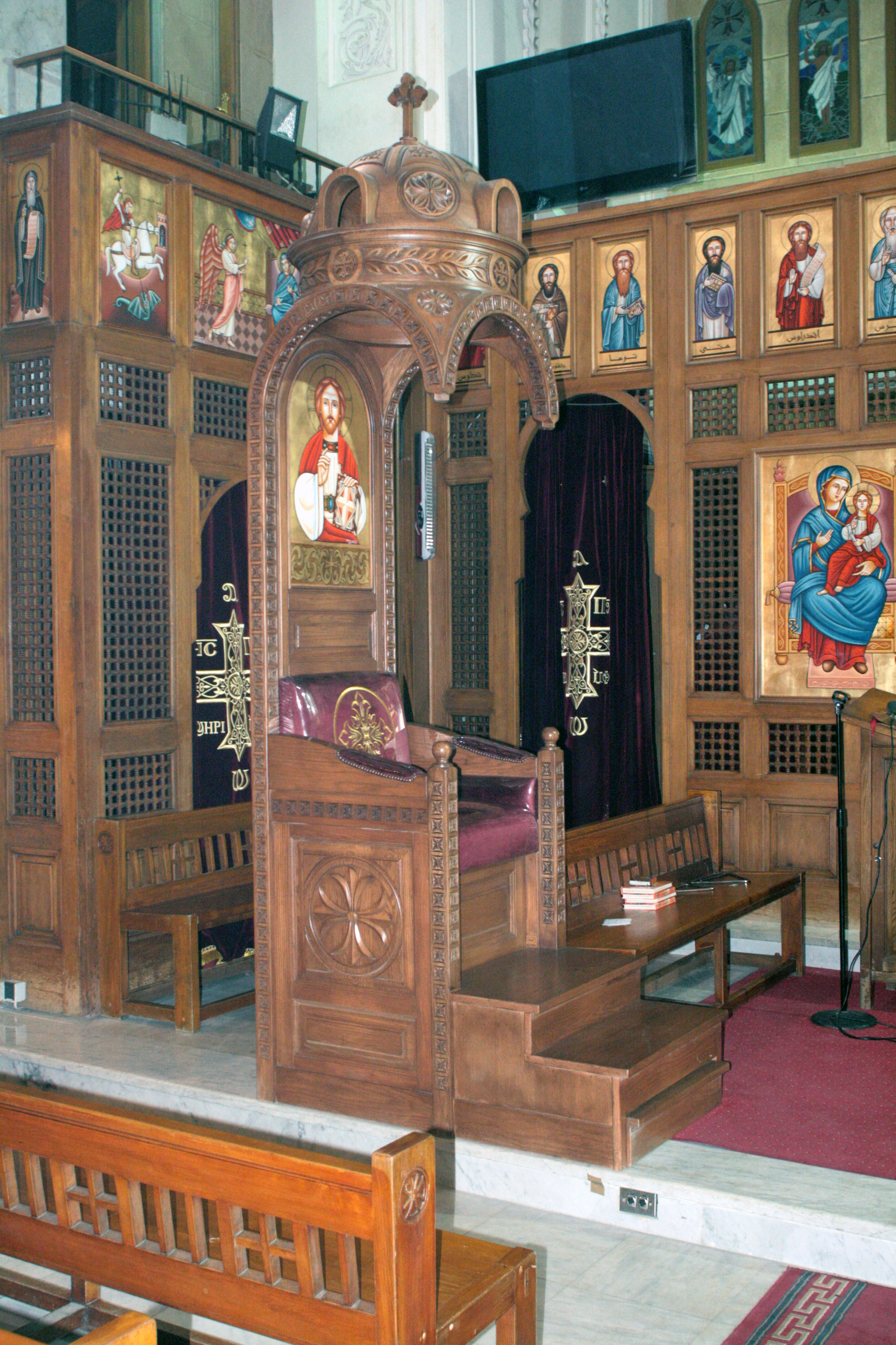 St. Mark Coptic Orthodox Church — church woodwork — Cairo, Egypt — view 1